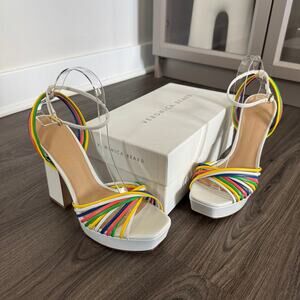 Veronica Beard Fletcher Multicolor Strappy Platform White Leather Sandal 9.5 NEW